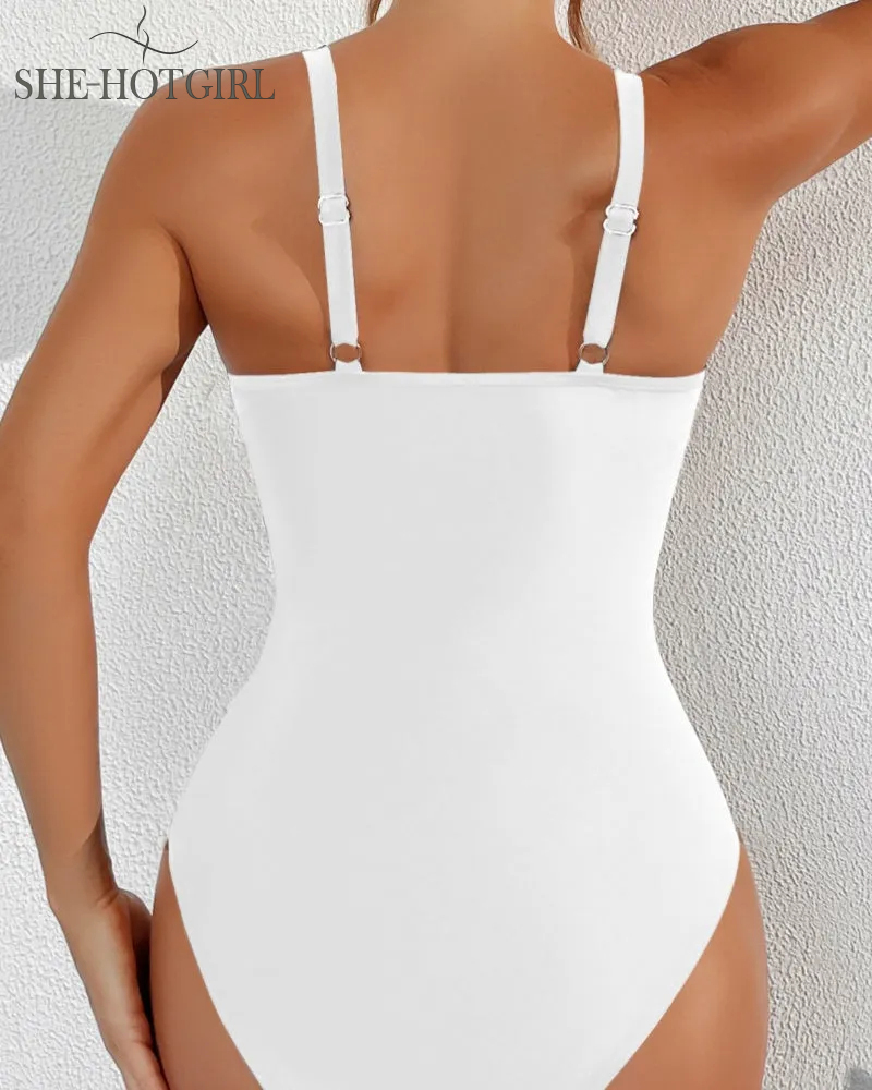 Sexy Backless One-Piece Shapewear Swimsuit Made of Mesh with Deep V Neck