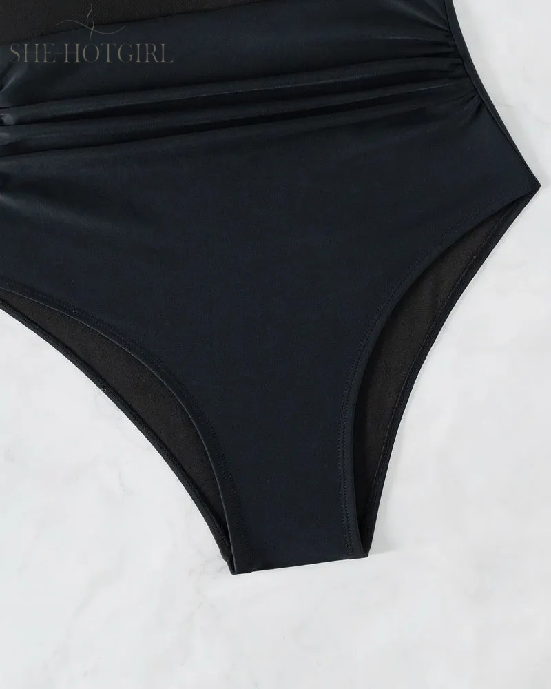 Sexy Backless One-Piece Shapewear Swimsuit Made of Mesh with Deep V Neck