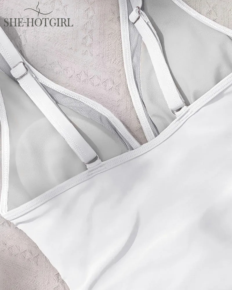 Sexy Backless One-Piece Shapewear Swimsuit Made of Mesh with Deep V Neck