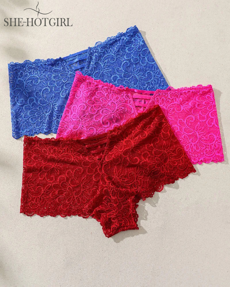 Sexy Lace Mid Waist Briefs Comfortable Cotton Underwear