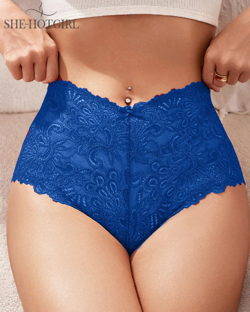 Sexy Lace Mid Waist Briefs Comfortable Cotton Underwear
