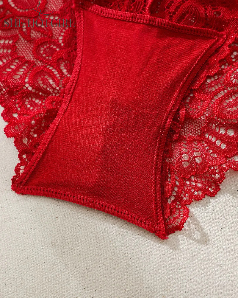 Sexy Lace Mid Waist Briefs Comfortable Cotton Underwear