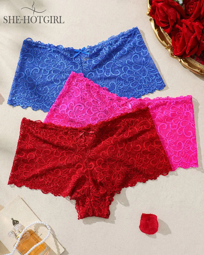 Sexy Lace Mid Waist Briefs Comfortable Cotton Underwear