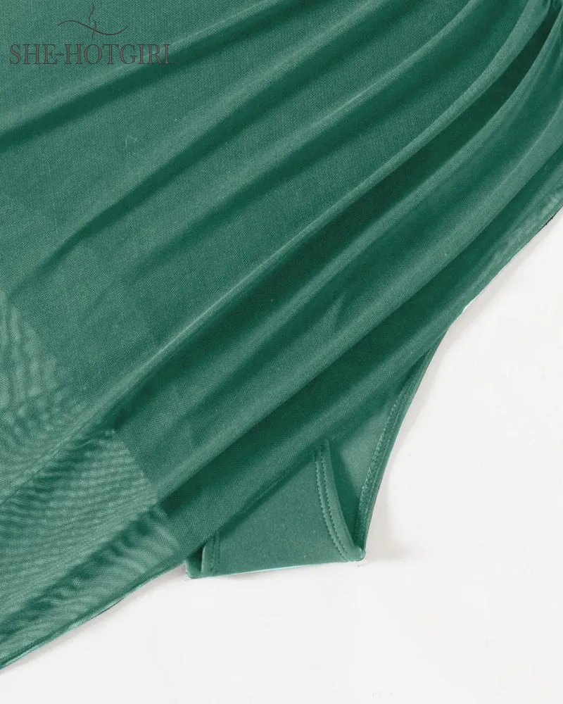 Slim backless shapewear swimsuit made of mesh with deep V neck and drawstring