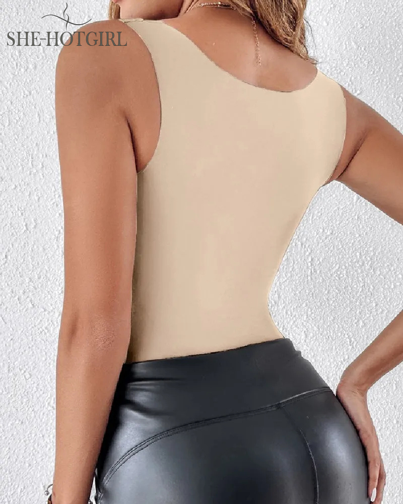 U-neck Seamless Stretchy Sleeveless Shapewear Built-in Bra Tank Tops