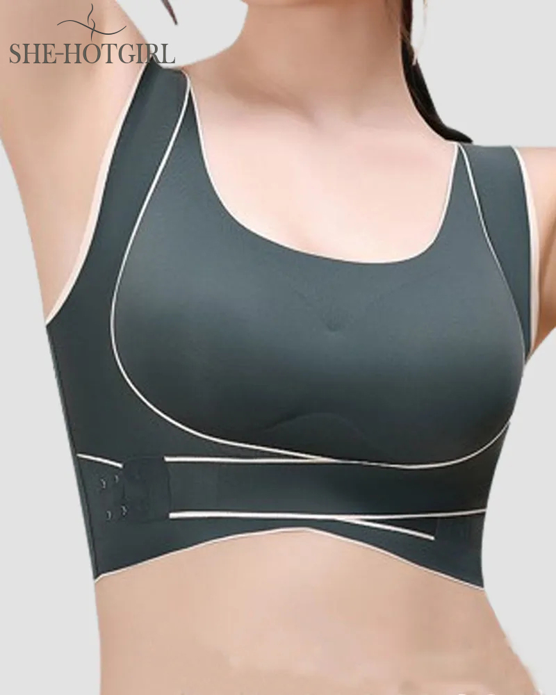 Wire-free front cross side buckle bra humpback correction shockproof yoga underwear