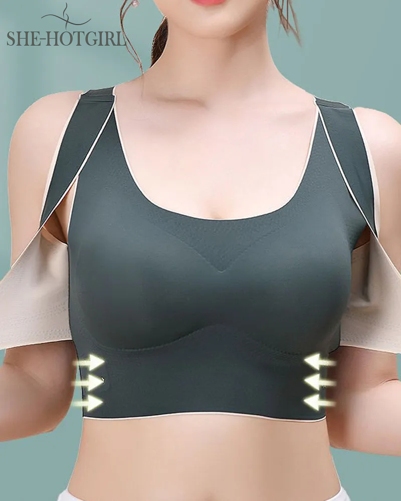 Wire-free front cross side buckle bra humpback correction shockproof yoga underwear