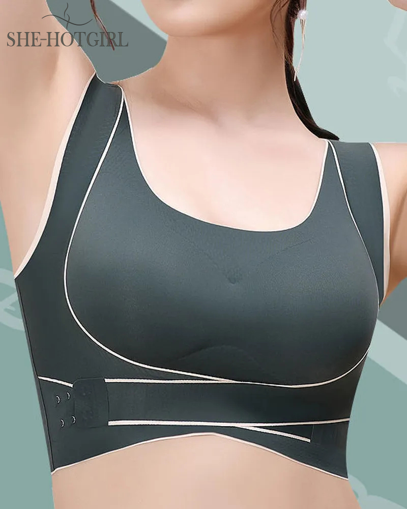 Wire-free front cross side buckle bra humpback correction shockproof yoga underwear