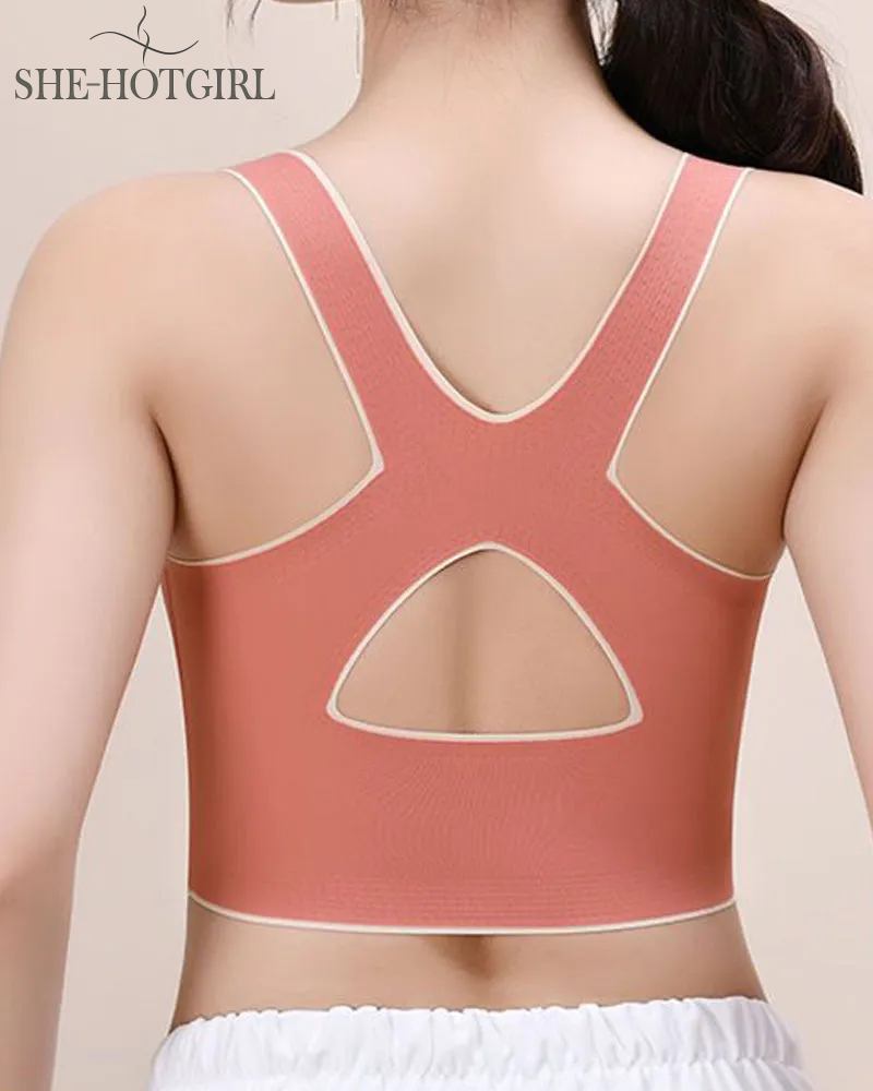 Wire-free front cross side buckle bra humpback correction shockproof yoga underwear