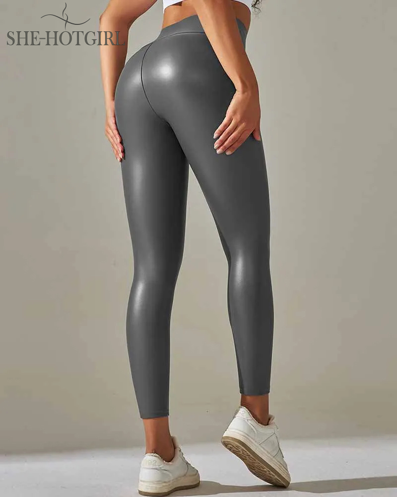 Women's High Waist Stretchy Naked Feel Skinny Pu Leather Pants