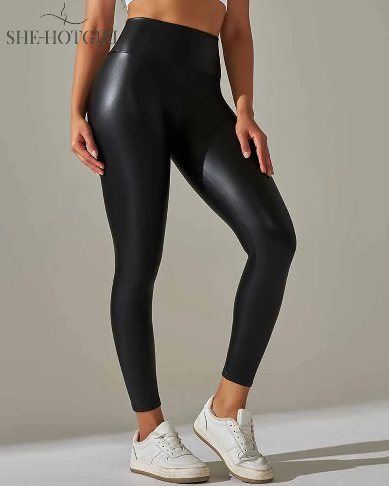 Women's High Waist Stretchy Naked Feel Skinny Pu Leather Pants