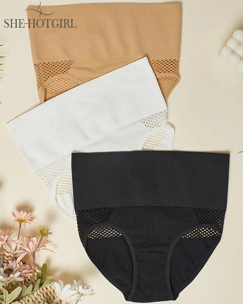 Women's Seamless Shapewear High Waist Briefs Sexy Hollow Out Underwear