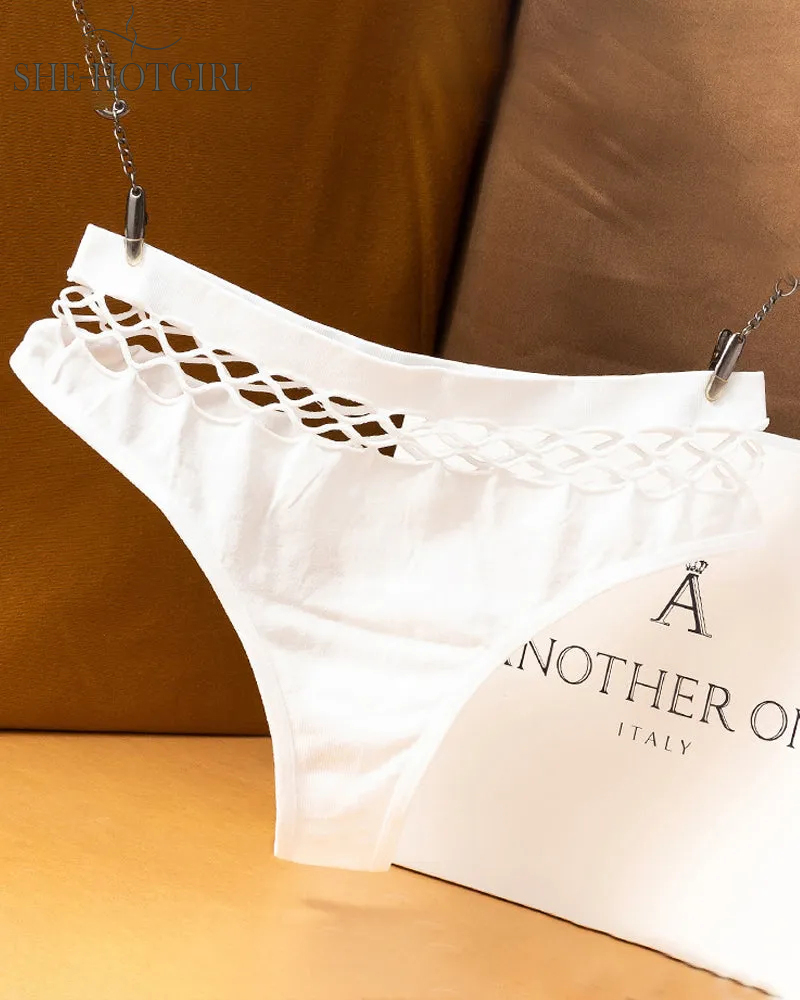 Women's Sexy Lingerie Seamless Mid Waist Mesh Hollow Thong Underwear