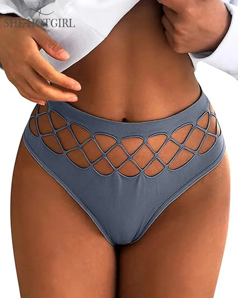 Women's Sexy Lingerie Seamless Mid Waist Mesh Hollow Thong Underwear
