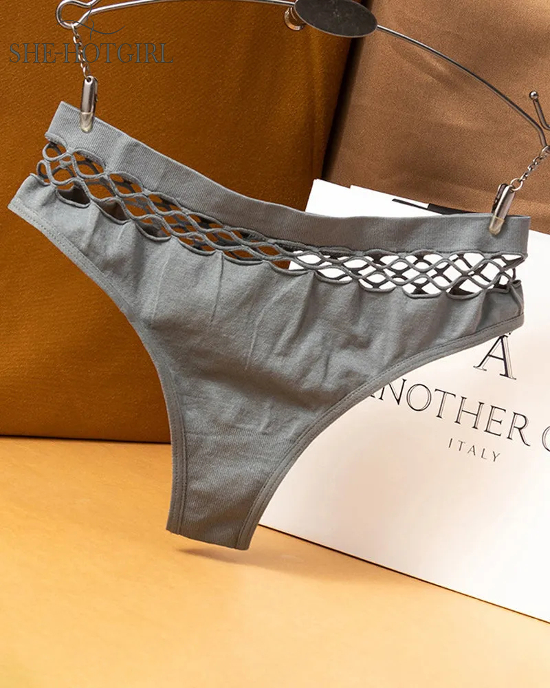 Women's Sexy Lingerie Seamless Mid Waist Mesh Hollow Thong Underwear