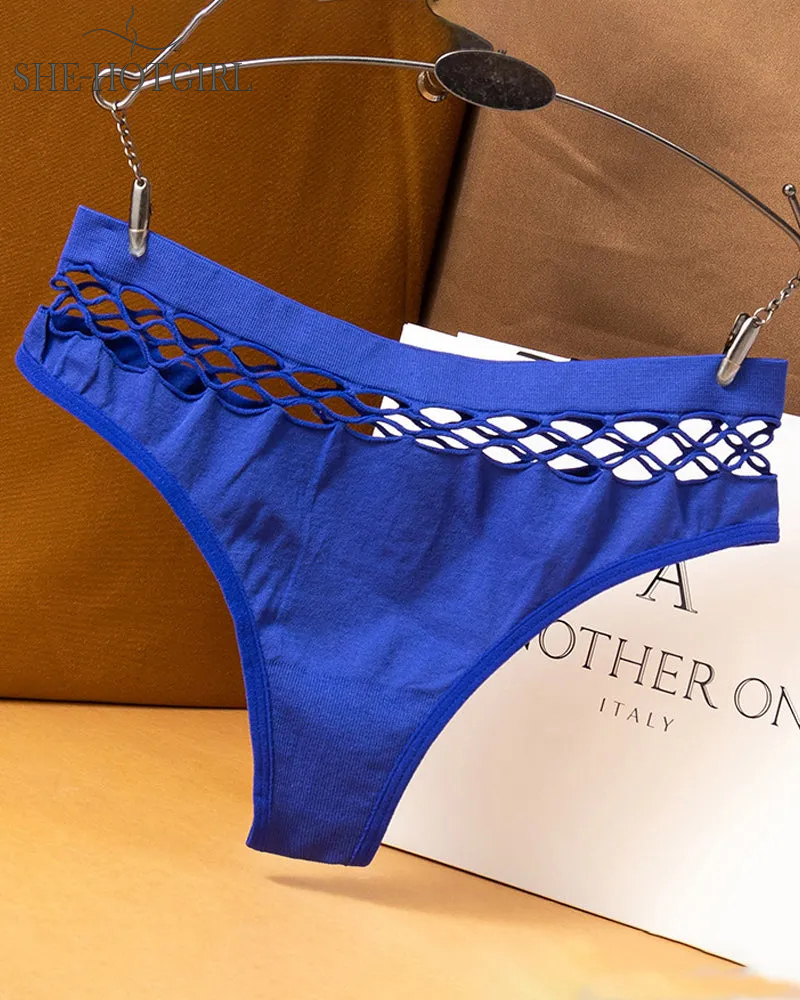 Women's Sexy Lingerie Seamless Mid Waist Mesh Hollow Thong Underwear