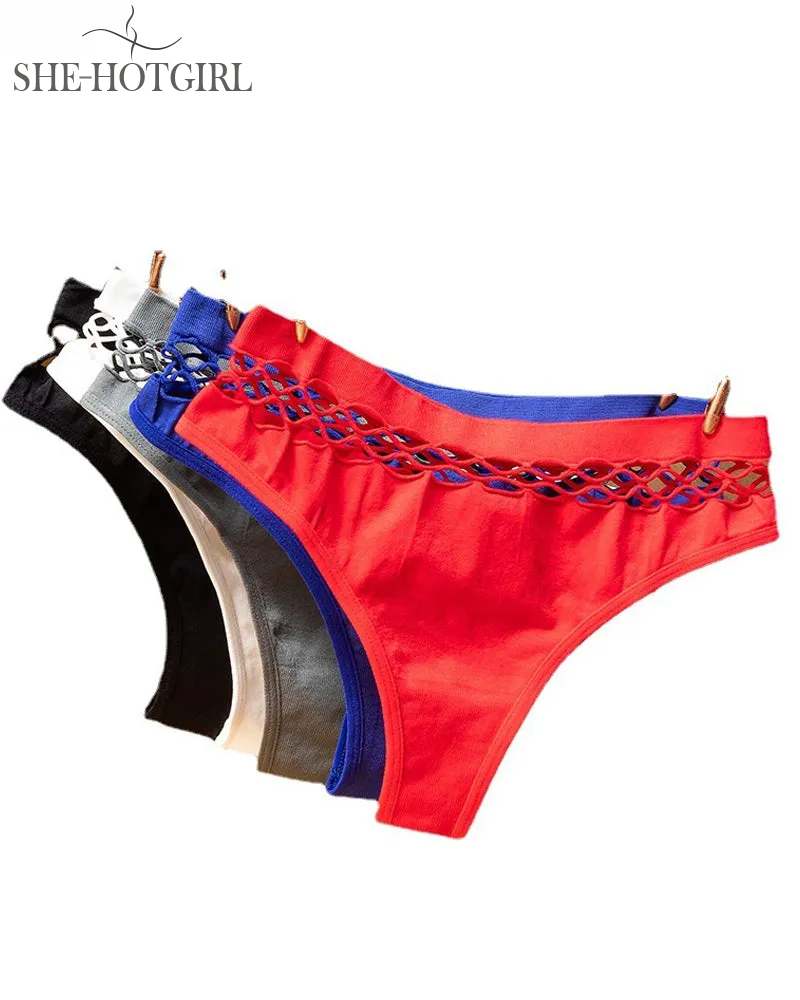 Women's Sexy Lingerie Seamless Mid Waist Mesh Hollow Thong Underwear