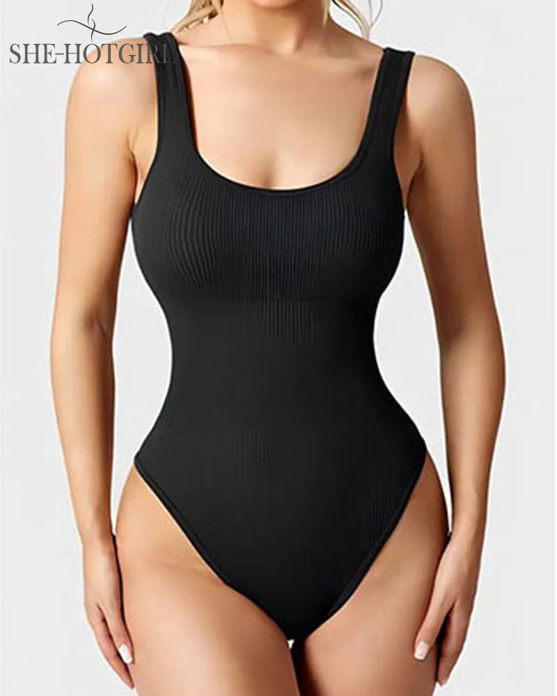 Women's Shapewear Bodysuits Sexy Ribbed Sleeveless Square Neck Tank Tops