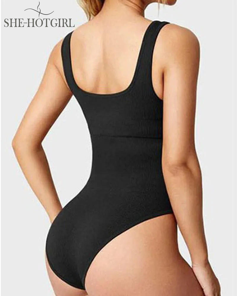 Women's Shapewear Bodysuits Sexy Ribbed Sleeveless Square Neck Tank Tops