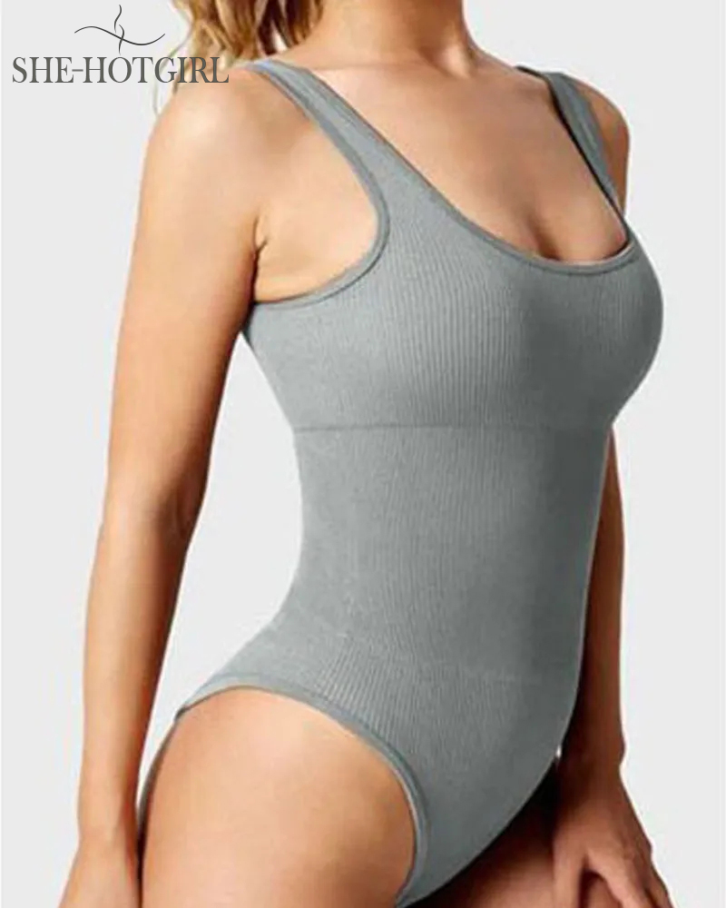 Women's Shapewear Bodysuits Sexy Ribbed Sleeveless Square Neck Tank Tops