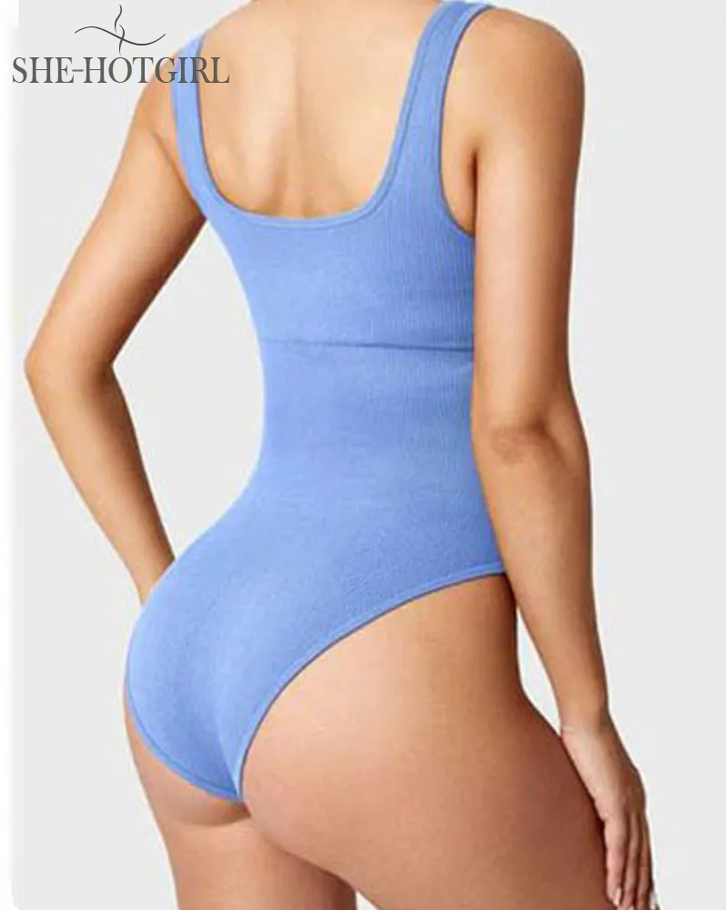 Women's Shapewear Bodysuits Sexy Ribbed Sleeveless Square Neck Tank Tops