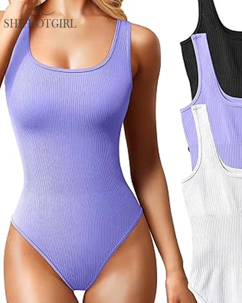 Women's Shapewear Bodysuits Sexy Ribbed Sleeveless Square Neck Tank Tops