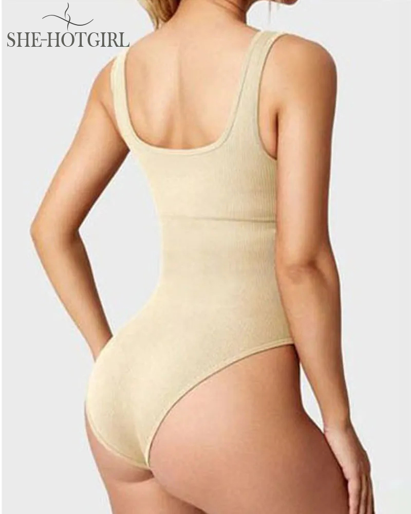 Women's Shapewear Bodysuits Sexy Ribbed Sleeveless Square Neck Tank Tops
