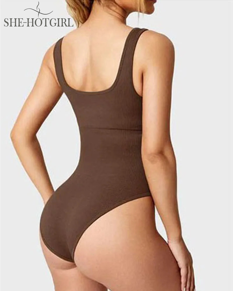 Women's Shapewear Bodysuits Sexy Ribbed Sleeveless Square Neck Tank Tops
