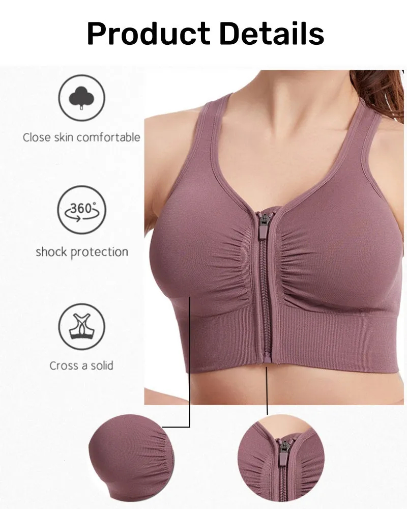 Women's Shockproof Hollow Back Front Zipper Push Up Bra