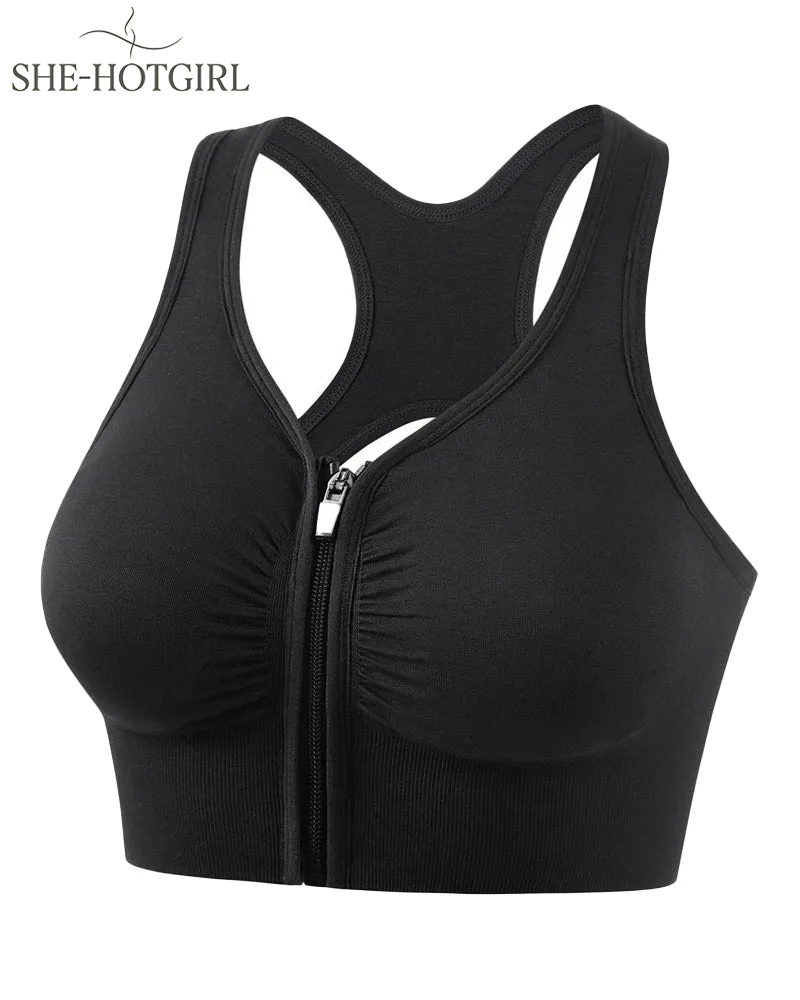 Women's Shockproof Hollow Back Front Zipper Push Up Bra