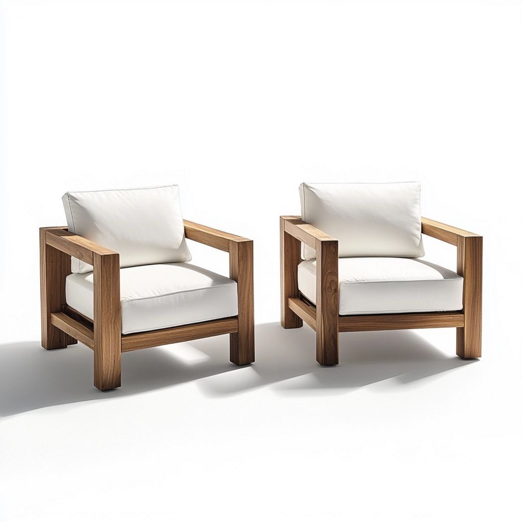 Sillas de Exterior Almohadillas Desmontables Tela Madera Moderna Jardín Blanco-Douxtendance