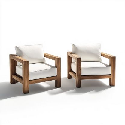 Sillas de Exterior Almohadillas Desmontables Tela Madera Moderna Jardín Blanco-Douxtendance