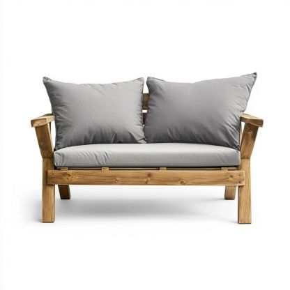 Sofá de Madera para Exteriores Cojines Grises Diseño Contemporáneo-Douxtendance