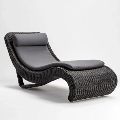 Tumbona ergonómica para jardín ratán sintético con cojines gris-Douxtendance