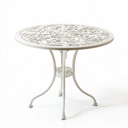 Mesa Redonda Jardín Hierro Fundido Decorativa Blanca Clásica Exterior 90cm-Douxtendance