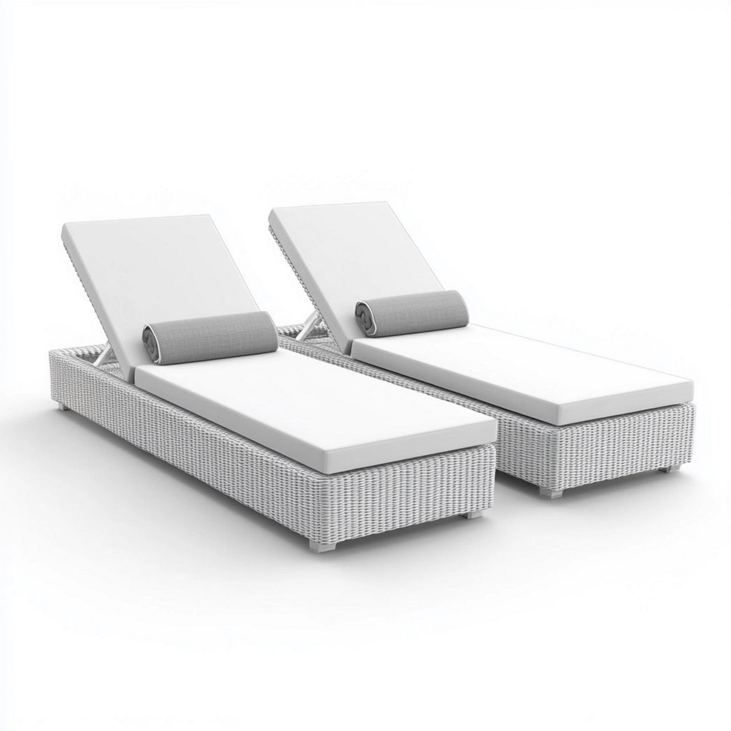Tumbonas ajustables de ratán sintético blanco para exteriores – Cómodas, 200x60 cm, ideales para jardín-Douxtendance