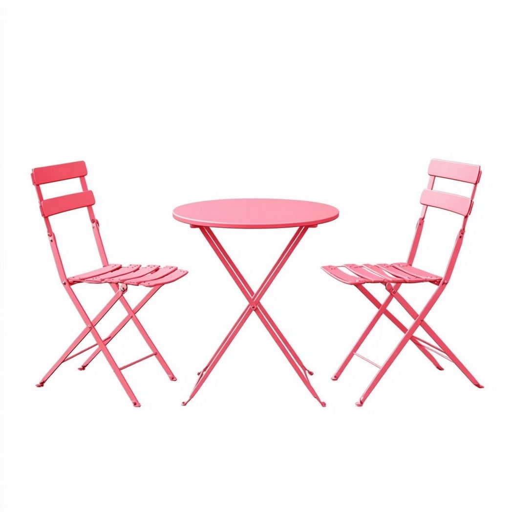 Conjunto Mobiliario Exterior Mesa Redonda Plegable Metal Comedor Terraza Jardín Rosa-Douxtendance