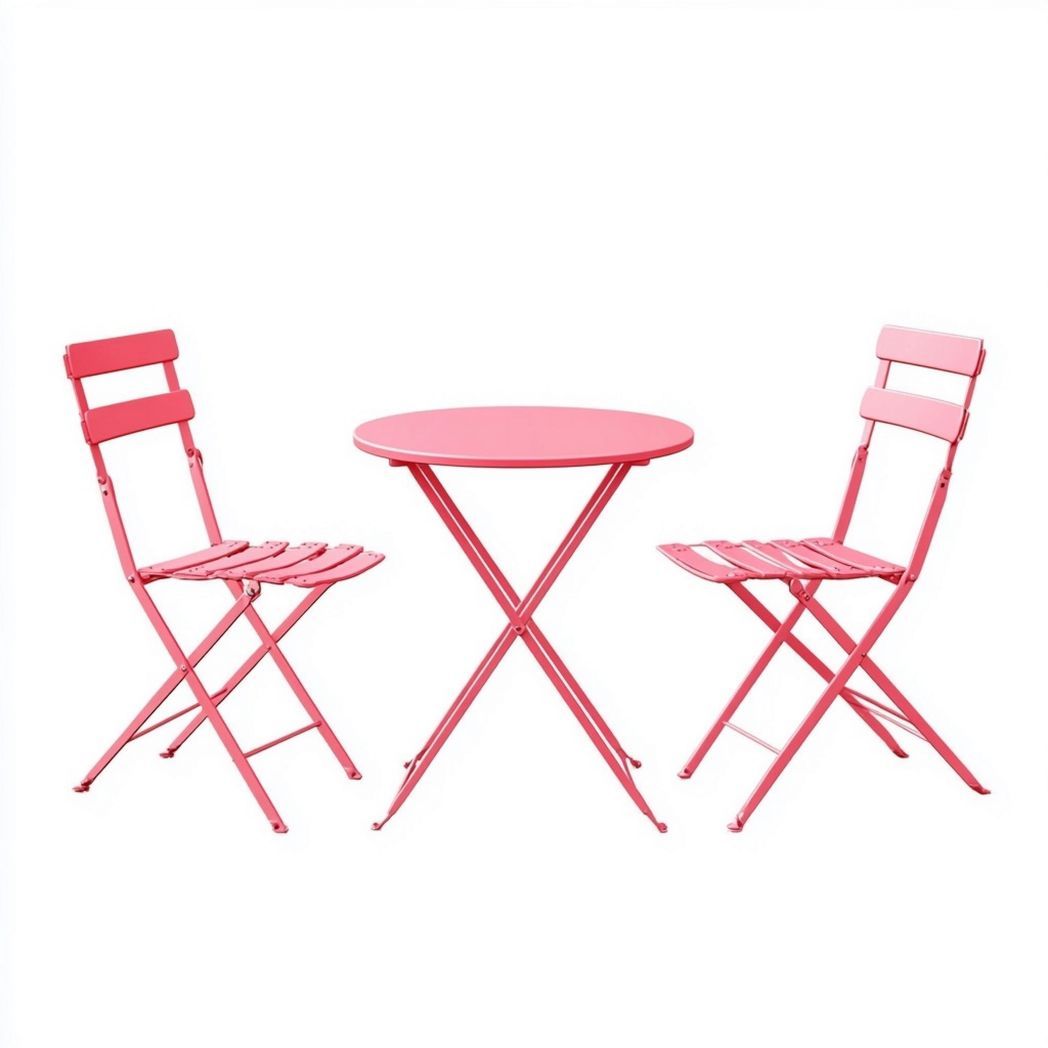 Conjunto Mobiliario Exterior Mesa Redonda Plegable Metal Comedor Terraza Jardín Rosa-Douxtendance
