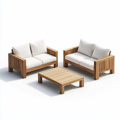 Conjunto de sofá de jardín de madera para exteriores con cojines crema – Mobiliario de terraza 2x1 m-Douxtendance