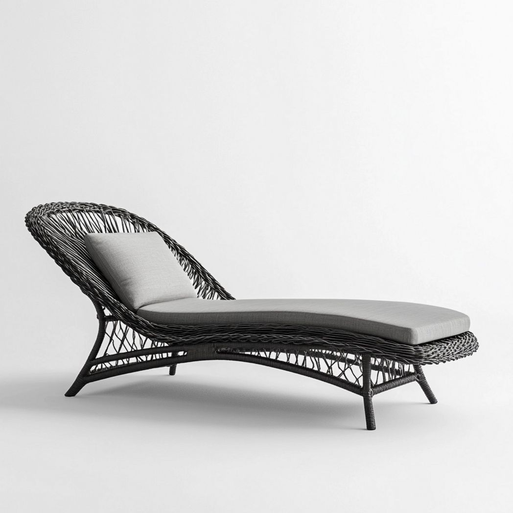 Tumbona de ratán sintético gris para exteriores – Resistente a la intemperie, ideal para terraza-Douxtendance