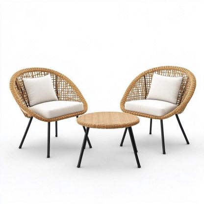 Conjunto de Muebles de Ratán para Exterior Sillas y Mesa Redonda Diseño Contemporáneo Beige-Douxtendance
