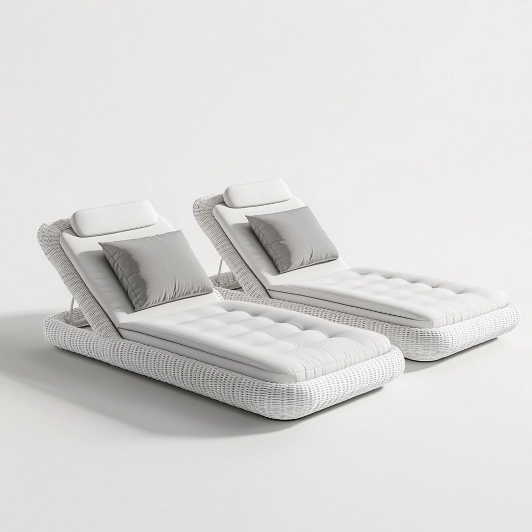 Tumbona ajustable de ratán sintético blanco para exteriores – 200x80 cm, ideal para terraza y jardín-Douxtendance