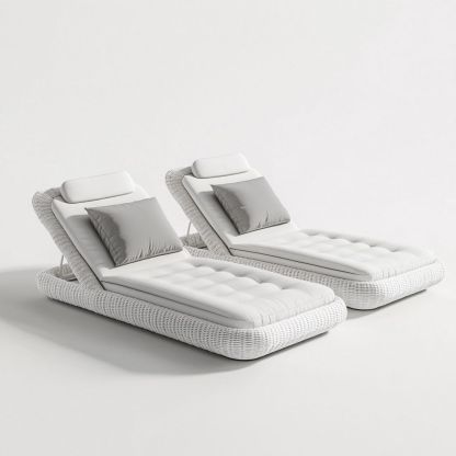 Tumbona ajustable de ratán sintético blanco para exteriores – 200x80 cm, ideal para terraza y jardín-Douxtendance