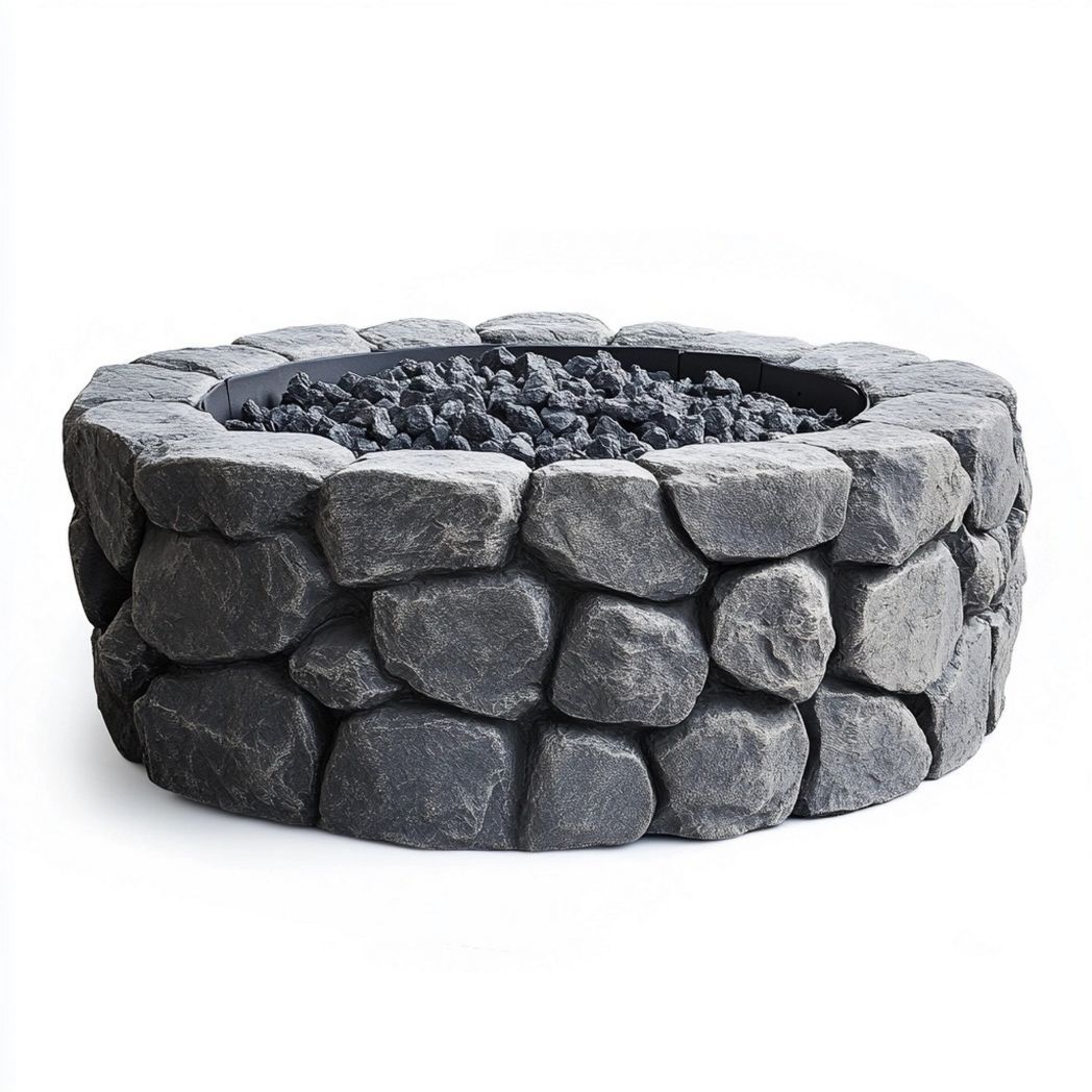 Brasero Circular de Jardín de Piedra para Fuego de Exterior Gris-Douxtendance