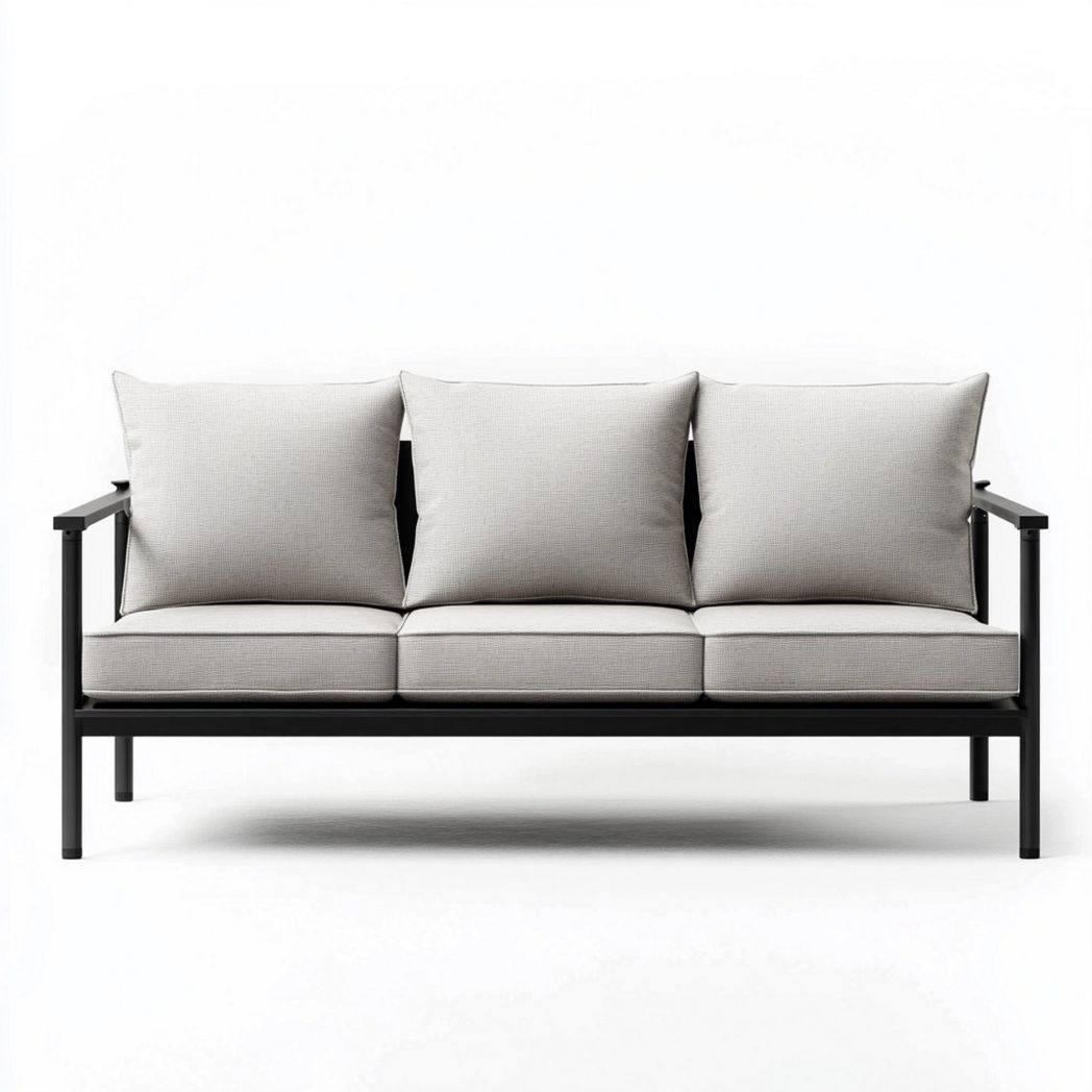 Sofá de Exterior Tercera Plaza Metal Cojines Desmontables Gris para Jardín-Douxtendance