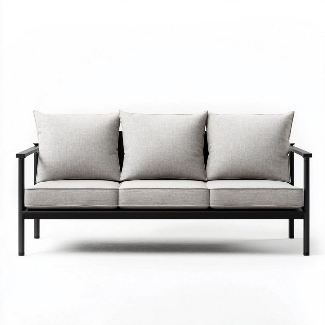 Sofá de Exterior Tercera Plaza Metal Cojines Desmontables Gris para Jardín-Douxtendance