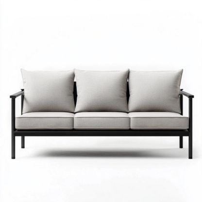 Sofá de Exterior Tercera Plaza Metal Cojines Desmontables Gris para Jardín-Douxtendance