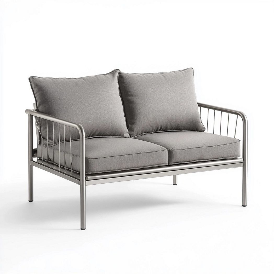 Sofá de Jardín de Metal con Cojines Gris para Exterior 120x75x78 cm-Douxtendance