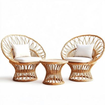 Conjunto de Sillas y Mesa de Exterior de Ratán Natural para Jardín Natural-Douxtendance