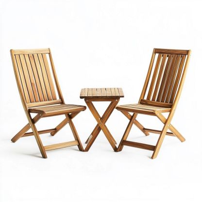 Conjunto Muebles Plegables de Madera para Jardín Estilo Minimalista Madera Natural Terraza y Balcón-Douxtendance